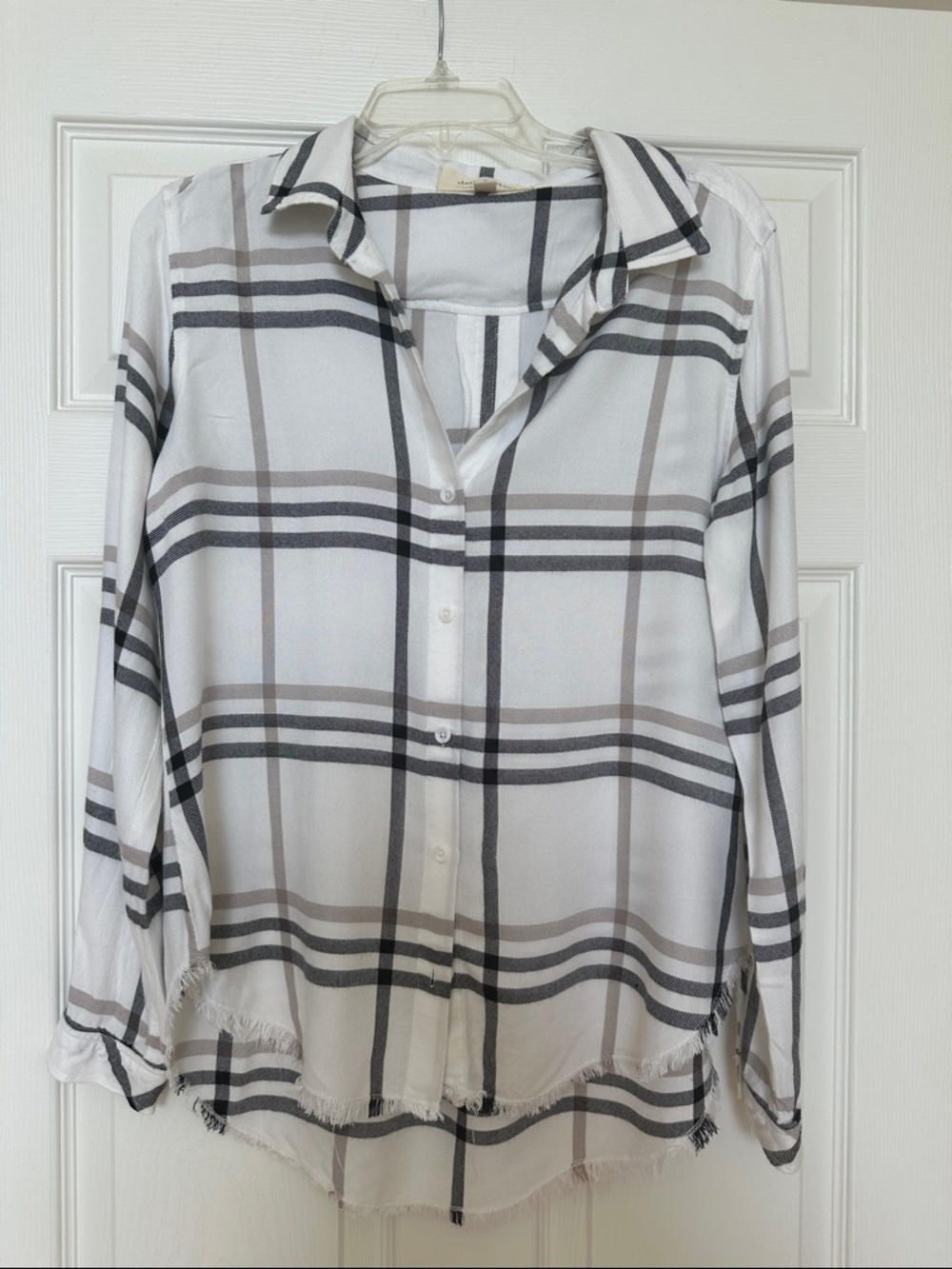 cloth & stone White Plaid Button-Down Shirt with Gray and Tan Stripes